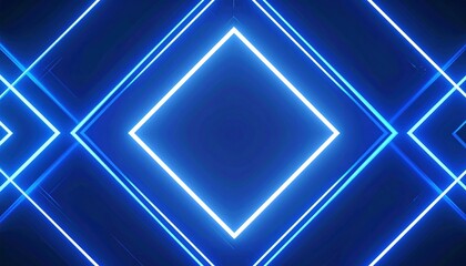 Wall Mural - Geometric Neon Diamond Pattern in Blue and White Light Arrangement on Black Background