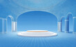 © fanjianhua - Modern geometric stage with blue grid background and arched structures