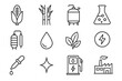 © BROTHER - Bioethanol Production Icons. Outline icon set of bioethanol production: corn, sugarcane, fermentation tank,