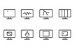 © Влада Яковенко - Monitor and Printer Icons. Outline icon set of monitor issues: dead pixels, screen flicker, cracked screen, color distortion, no