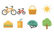 © Coosh448 - Family Cycling Picnic. Flat vector mini-illustrations Family cycling picnic outing in colors children's illustrations: parent and