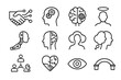 © Coosh448 - Human-AI Synergy Icons. Outline icon set of human–AI synergy: handshake with circuit, human head with gears, brain connected to