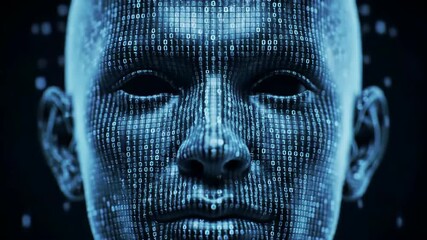 Digital Face Futuristic AI Render with Binary Code