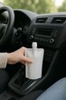 © Wojciech - Hand holding white squeeze pouch mockup inside car commute lifestyle portable nutrition packaging
