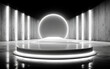© fanjianhua - Modern stage with circular light and concrete walls for display