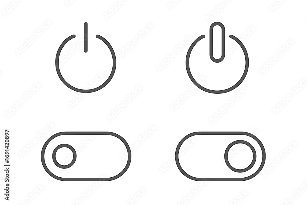 Power on off button and toggle switch line icon set. Vector outline ...
