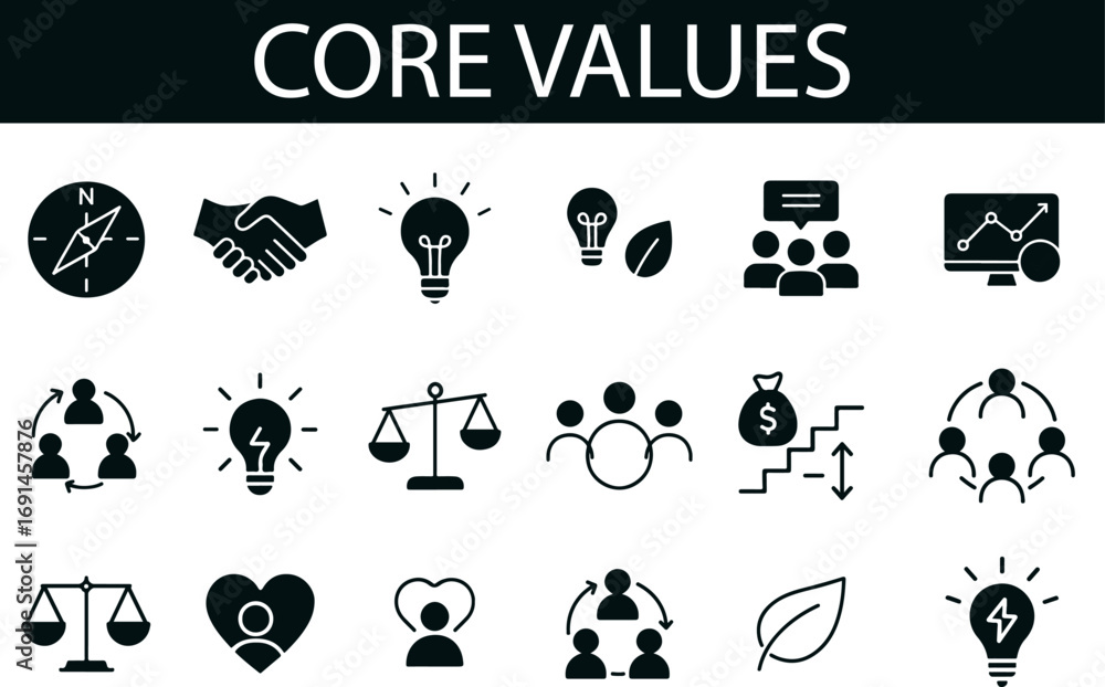 Vector de Stock Core Values Icon Set – Minimal Line Art of Leadership ...