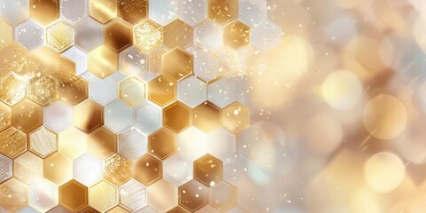 Abstract honeycomb pattern with soft golden and white hues.  Blurred bokeh background