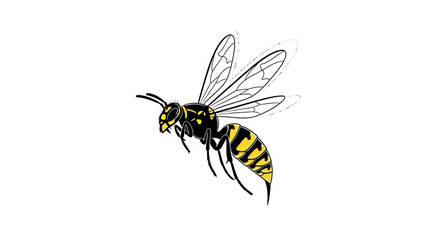 Vector Illustration of a Flying Wasp with Black and Yellow Stripes