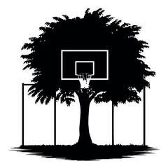Wall Mural - basketball tree silhouette vector graphic design for sports and nature themed projects and illustrat