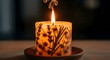 © visualdalamframe - Close-up of a lit candle with dried flowers embedded in wax
