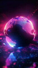 Wall Mural - A glowing globe with the word America on it. The globe is surrounded by a colorful background. The globe is on a surface with a lot of dots and lines