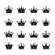 © mhk365 - Collection of sixteen distinct black silhouette royal crowns and tiaras representing royalty power and authority symbols