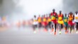 © Cha - Many marathon runners in colorful sportswear participate in a blurry road race showcasing motion and energy