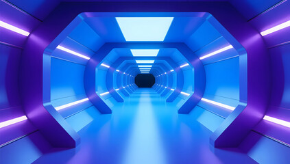 Wall Mural - 3D rendering of sci-fi stretch background with geometric tunnel and neon lines, 3d rendering concept illustration