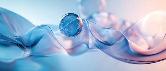 Abstract Blue and Pink Glass Sphere and Flowing Liquid Shapes