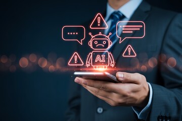 Artificial intelligence issues and communication problems concept on mobile phone.