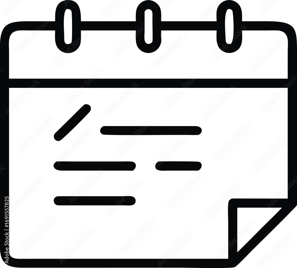 Calender Icon Simple Minimalist calendar icon with curled corner and list in simple outline ...