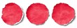 © Tas - Three circular, vibrant red watercolor stains on white paper