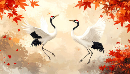 Naklejka na meble 紅葉と鶴