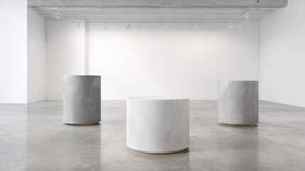 Wall Mural - Minimal Exhibition Space Featuring Three Empty Cylindrical Forms