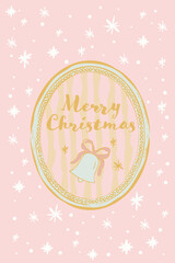 Wall Mural - Vintage hand drawn christmas greeting card design template with stars christmas bell.