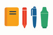 © Ahyar - Stationery items arranged in a row for school or office use.