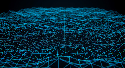 futuristic polygon mesh with glowing edges, cyber abstract 3d grid