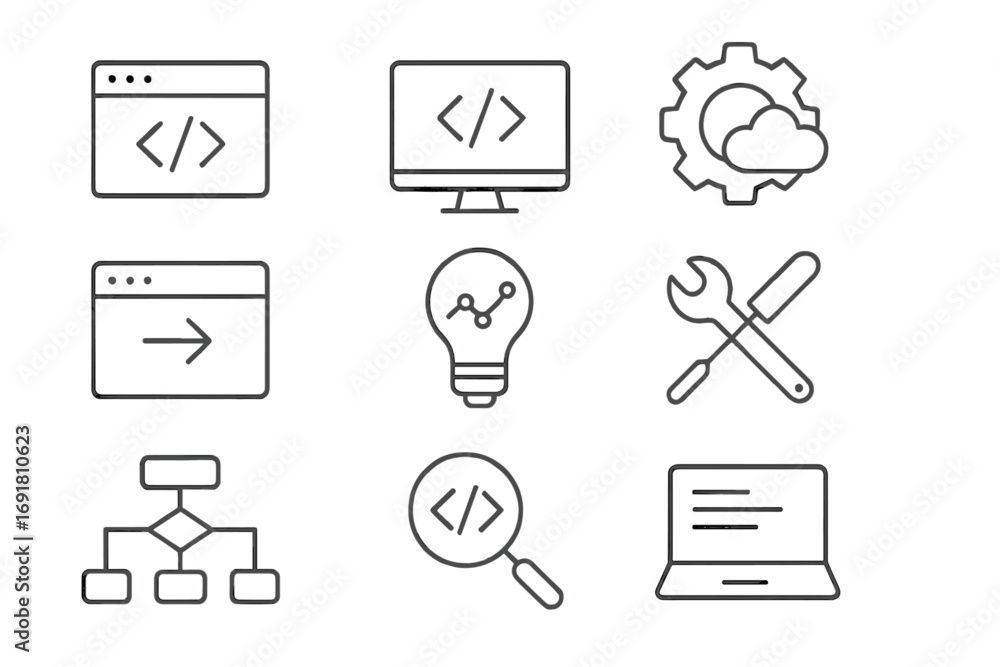 Programming and software development line icon set. Coding, web ...