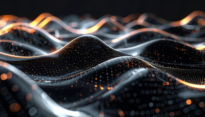 Abstract Digital Wave: A captivating digital rendering of a flowing, wave-like form, illuminated with glowing particles and lines.