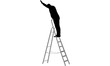 © Sarinah  - Silhouette of a person standing on a ladder, reaching upwards against a white background.