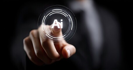 Person's finger touches a glowing, holographic 