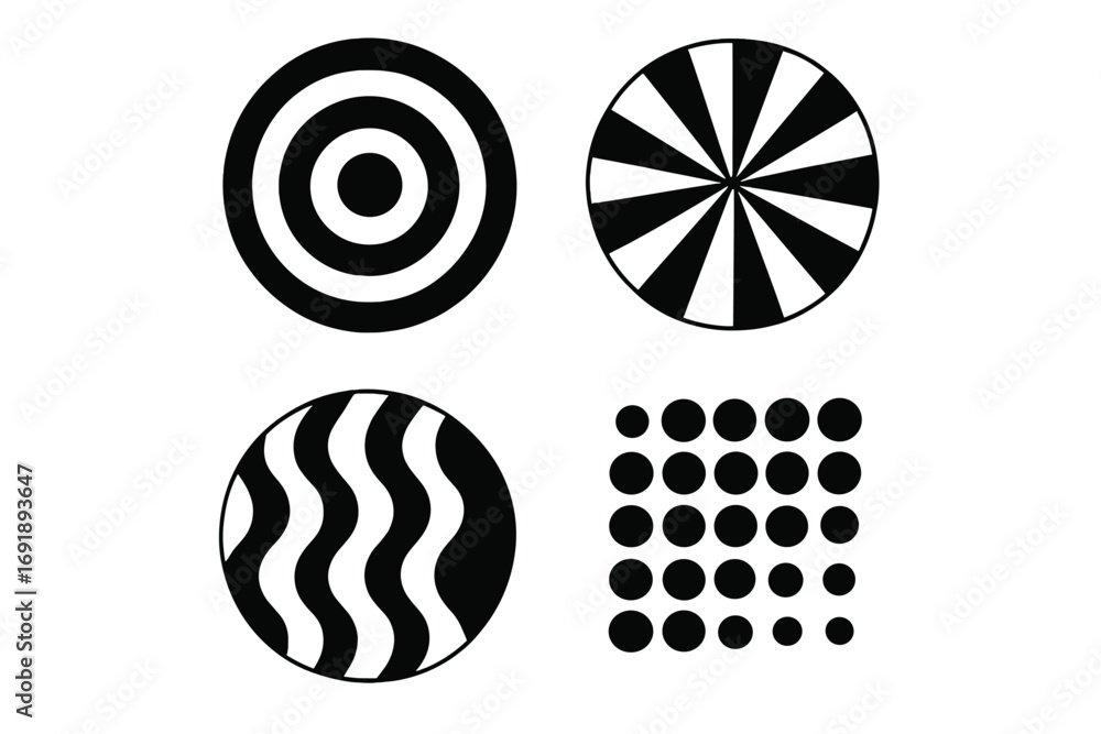 Set of abstract geometric black and white circle patterns. Collection ...