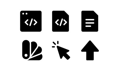 Minimalist code and tech icons set: monochrome web design elements