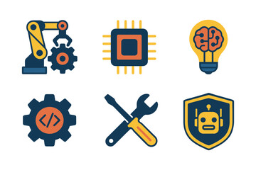 Industrial technology icons set for innovation and automation themes