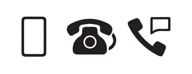 Flat and Line Style Communication Icons: Phone, Mobile, Landline