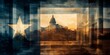 © silver bug - A star and Texas flag frame a historic building at sunset. The image captures state pride, heritage, and architectural beauty.
