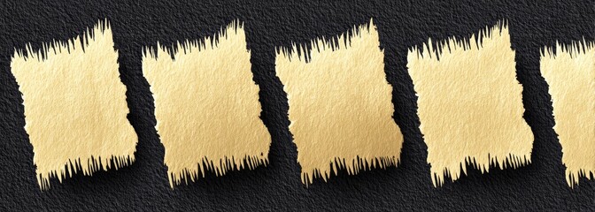 Four light beige, textured, rectangular shapes with frayed edges on a dark background