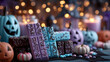 © Teeradej - Colorful Halloween themed chocolate bars with sprinkles are surrounded by decorative pumpkins and glowing lights