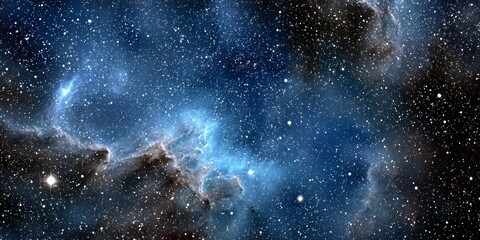Wall Mural - Stunning cosmic scene featuring a vibrant blue and black nebula with dazzling stardust patterns.
