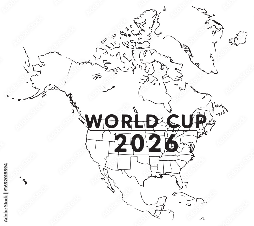 Outline Map of North America with Year 2026 for a Major Event Stock