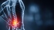 © Artemii - High resolution medical illustration of a man on an x-ray standing and holding his lower back experiencing pain.