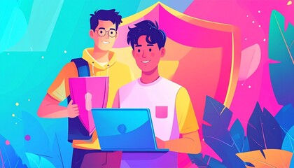 Three diverse programmers or developers are focused on their laptops, with screens showing code and data. It captures the essence of teamwork in software development and IT security
