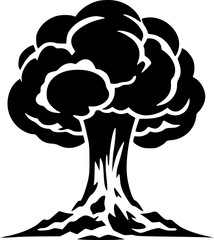 Dramatic monochrome nuclear mushroom cloud explosion illustration in black and white