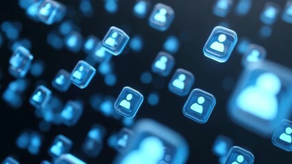 Wall Mural - floating blue user icon digital network social media communication technology connection abstract ba