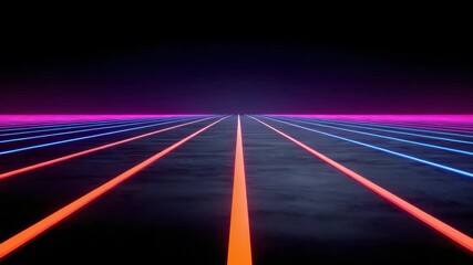 Wall Mural - futuristic neon grid glowing lines on dark background, retro digital landscape with vibrant colors, 