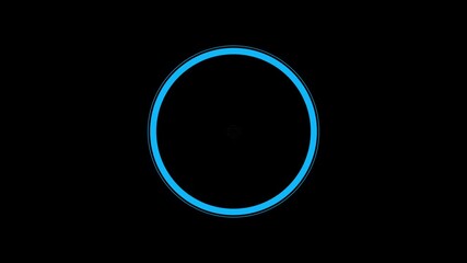 Wall Mural - Blue concentric circles pulse and radiate outwards like sonar or futuristic interface element on black background, tech concept for scanning or signals