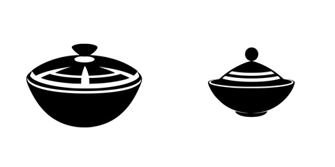 Wall Mural - Stylized black-and-white vector illustrations of minimalist decorative bowls showcasing seamless silhouette designs for modern decor