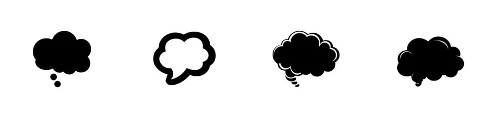 Wall Mural - Thought and speech bubbles in minimalist black-and-white vector illustration showcasing communication concepts