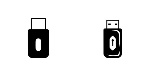 Wall Mural - Minimalist black-and-white vector illustration of two USB flash drives depicted with simple silhouettes